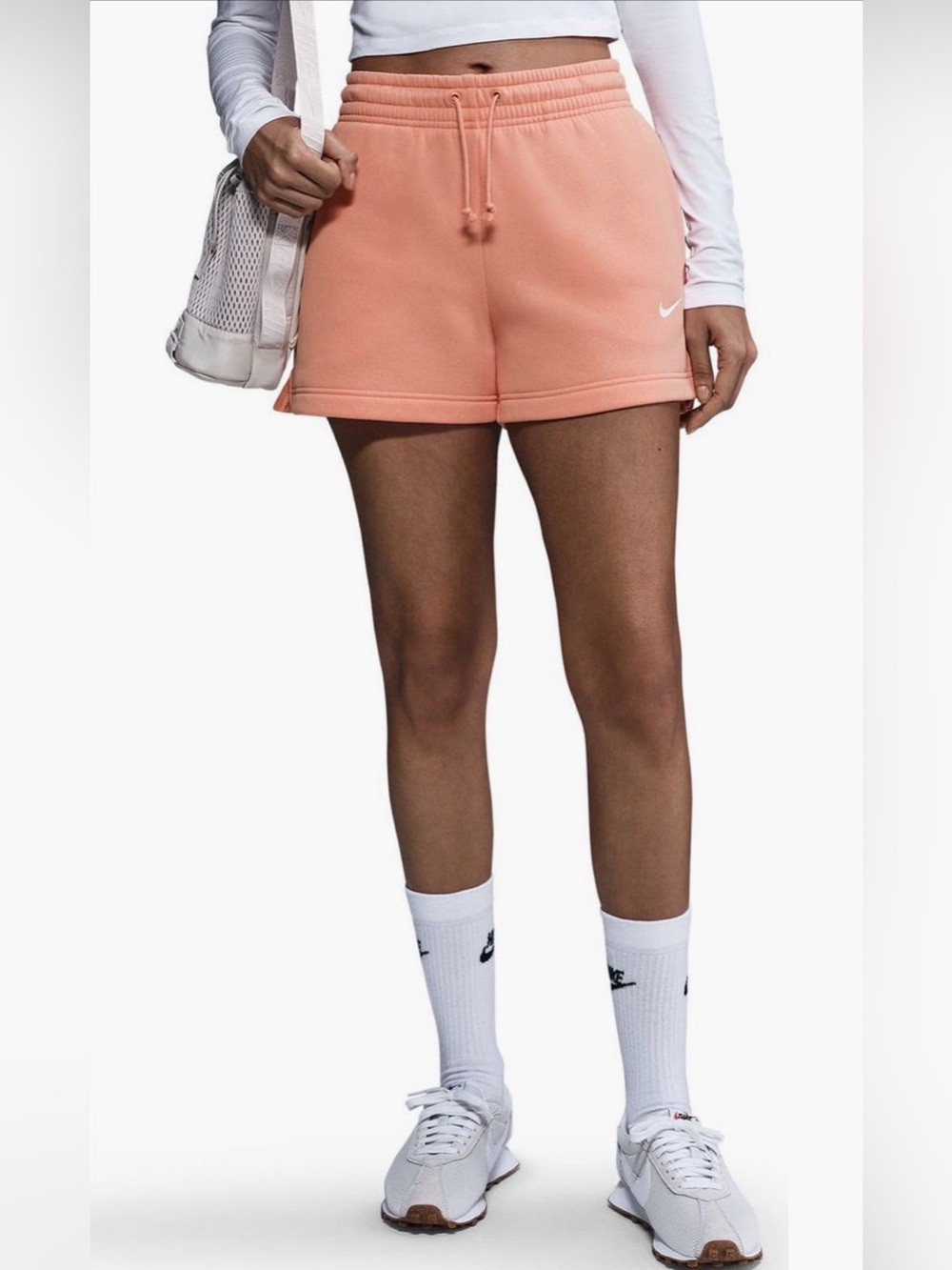 NEW…Nike Fleece Mid-Rise Coral Drawstring Athletic Shorts
